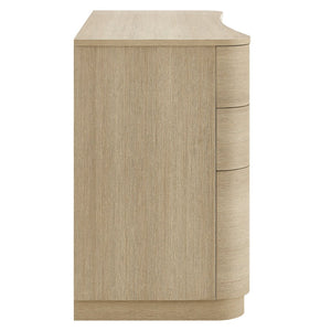 Modway Furniture Mirae 55" Curved Office Desk – Stylish 6-Drawer Workstation for Compact Home Office Essentials Brushed Light Oak EEI-7436-BOA