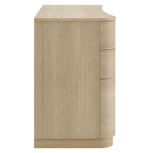 Modway Furniture Mirae 55" Curved Office Desk – Stylish 6-Drawer Workstation for Compact Home Office Essentials Brushed Light Oak EEI-7436-BOA