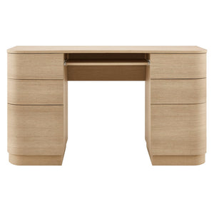 Modway Furniture Mirae 55" Curved Office Desk – Stylish 6-Drawer Workstation for Compact Home Office Essentials Brushed Light Oak EEI-7436-BOA