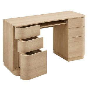 Modway Furniture Mirae 55" Curved Office Desk – Stylish 6-Drawer Workstation for Compact Home Office Essentials Brushed Light Oak EEI-7436-BOA