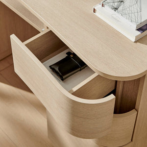 Modway Furniture Mirae 55" Curved Office Desk – Stylish 6-Drawer Workstation for Compact Home Office Essentials Brushed Light Oak EEI-7436-BOA