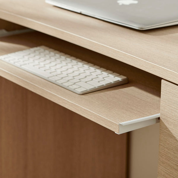 Modway Furniture Mirae 55" Curved Office Desk – Stylish 6-Drawer Workstation for Compact Home Office Essentials Brushed Light Oak EEI-7436-BOA