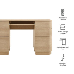 Modway Furniture Mirae 55" Curved Office Desk – Stylish 6-Drawer Workstation for Compact Home Office Essentials Brushed Light Oak EEI-7436-BOA