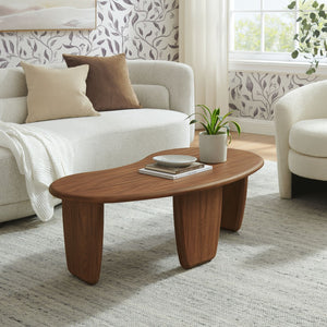 Modway Furniture Vetra Kidney-Shaped Coffee Table - Mid-Century Modern Design for Stylish Living Rooms and Lounges Walnut EEI-7437-WAL