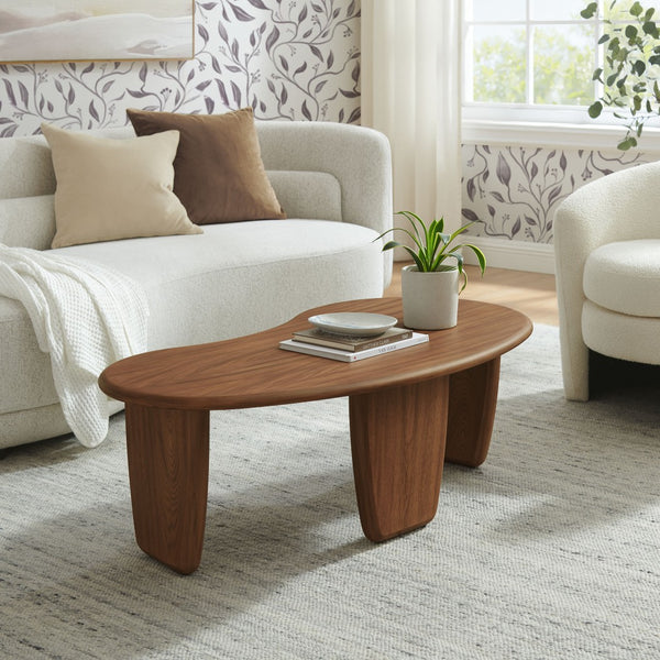 Modway Furniture Vetra Kidney-Shaped Coffee Table - Mid-Century Modern Design for Stylish Living Rooms and Lounges Walnut EEI-7437-WAL