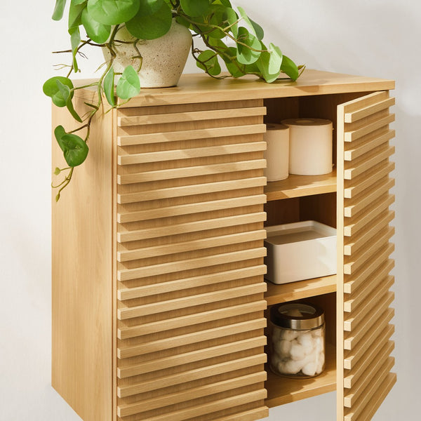 Modway Furniture Render Wall Mounted Bathroom Cabinet – Stylish Storage Solution with Mid-Century Charm & Functionality Oak EEI-7438-OAK