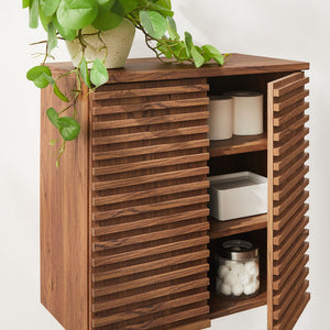 Modway Furniture Render Wall Mounted Bathroom Cabinet – Stylish Storage Solution with Mid-Century Charm & Functionality Walnut EEI-7438-WAL