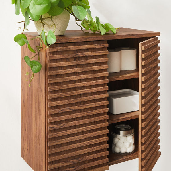 Modway Furniture Render Wall Mounted Bathroom Cabinet – Stylish Storage Solution with Mid-Century Charm & Functionality Walnut EEI-7438-WAL