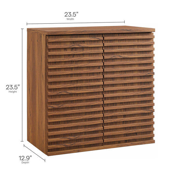 Modway Furniture Render Wall Mounted Bathroom Cabinet – Stylish Storage Solution with Mid-Century Charm & Functionality Walnut EEI-7438-WAL