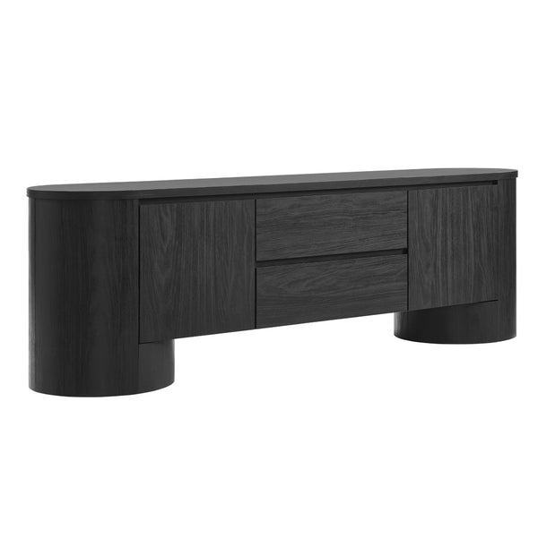 Modway Furniture Duval 71 Inch Oval TV Cabinet - Modern Mid-Century Entertainment Console with Ample Storage Solutions Black EEI-7440-BLK