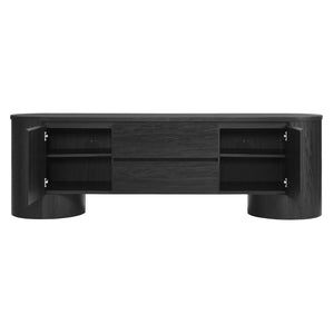 Modway Furniture Duval 71 Inch Oval TV Cabinet - Modern Mid-Century Entertainment Console with Ample Storage Solutions Black EEI-7440-BLK