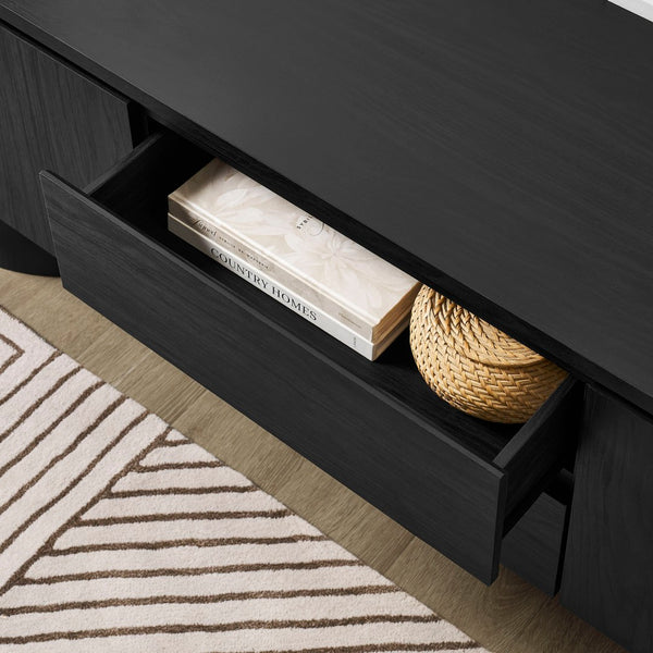 Modway Furniture Duval 71 Inch Oval TV Cabinet - Modern Mid-Century Entertainment Console with Ample Storage Solutions Black EEI-7440-BLK