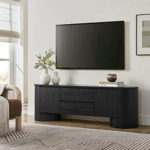 Modway Furniture Duval 71 Inch Oval TV Cabinet - Modern Mid-Century Entertainment Console with Ample Storage Solutions Black EEI-7440-BLK