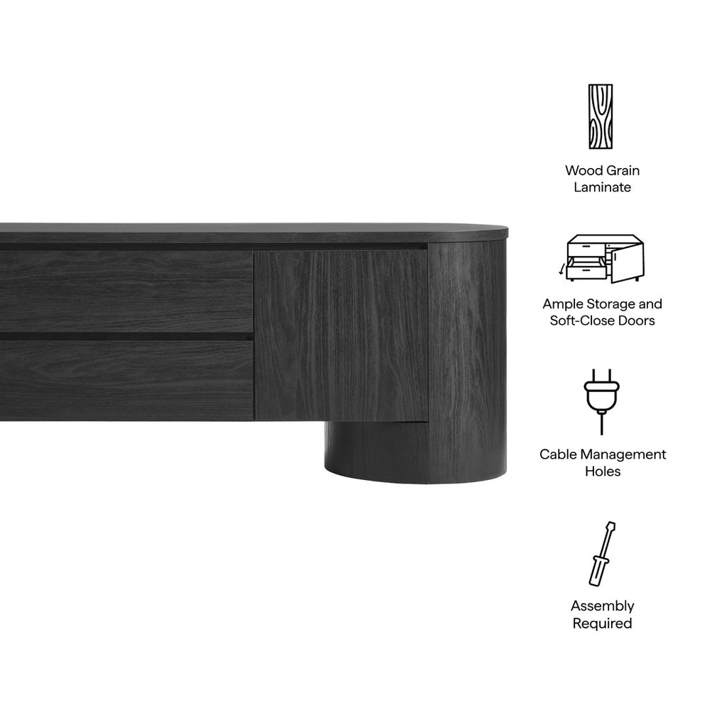 Modway Furniture Duval 71 Inch Oval TV Cabinet - Modern Mid-Century Entertainment Console with Ample Storage Solutions Black EEI-7440-BLK
