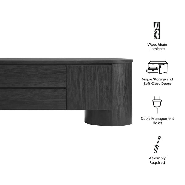 Modway Furniture Duval 71 Inch Oval TV Cabinet - Modern Mid-Century Entertainment Console with Ample Storage Solutions Black EEI-7440-BLK