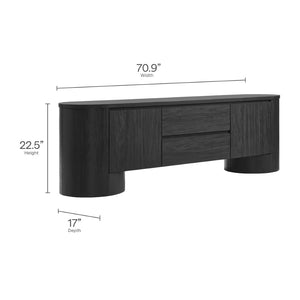 Modway Furniture Duval 71 Inch Oval TV Cabinet - Modern Mid-Century Entertainment Console with Ample Storage Solutions Black EEI-7440-BLK