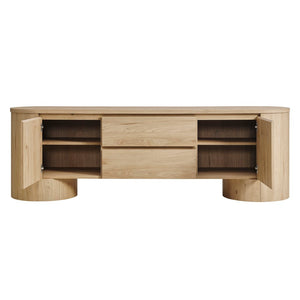 Modway Furniture Duval 71 Inch Oval TV Cabinet - Modern Mid-Century Entertainment Console with Ample Storage Solutions Light Oak EEI-7440-LOA