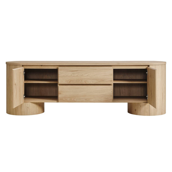 Modway Furniture Duval 71 Inch Oval TV Cabinet - Modern Mid-Century Entertainment Console with Ample Storage Solutions Light Oak EEI-7440-LOA