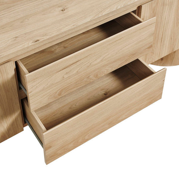 Modway Furniture Duval 71 Inch Oval TV Cabinet - Modern Mid-Century Entertainment Console with Ample Storage Solutions Light Oak EEI-7440-LOA