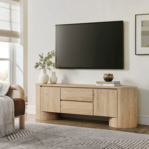 Modway Furniture Duval 71 Inch Oval TV Cabinet - Modern Mid-Century Entertainment Console with Ample Storage Solutions Light Oak EEI-7440-LOA