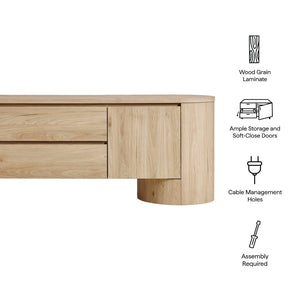 Modway Furniture Duval 71 Inch Oval TV Cabinet - Modern Mid-Century Entertainment Console with Ample Storage Solutions Light Oak EEI-7440-LOA