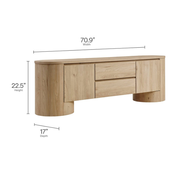 Modway Furniture Duval 71 Inch Oval TV Cabinet - Modern Mid-Century Entertainment Console with Ample Storage Solutions Light Oak EEI-7440-LOA