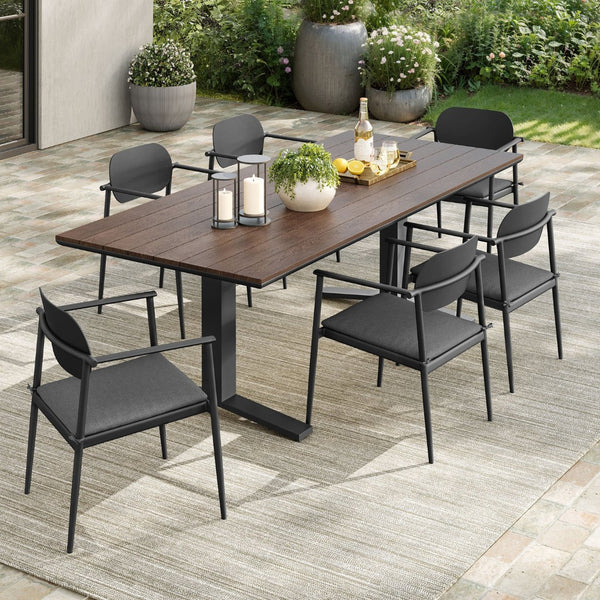 Modway Furniture Aeris 7-Piece Outdoor Patio Dining Set - Modern Aluminum Construction, Stylish & Durable Design Charcoal EEI-7441-CHA-CHA-SET