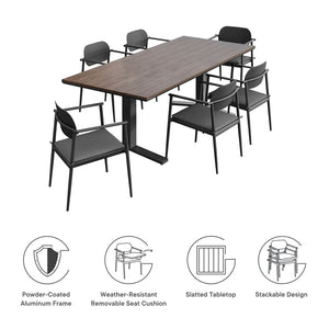 Modway Furniture Aeris 7-Piece Outdoor Patio Dining Set - Modern Aluminum Construction, Stylish & Durable Design Charcoal EEI-7441-CHA-CHA-SET