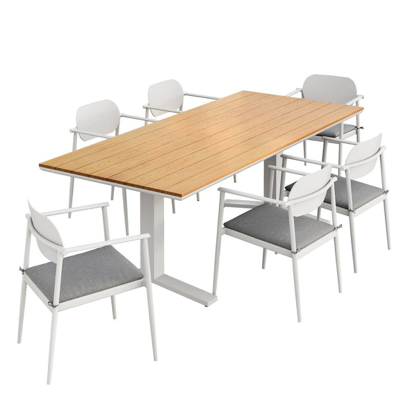 Modway Furniture Aeris 7-Piece Outdoor Patio Dining Set - Modern Aluminum Construction, Stylish & Durable Design White Light Gray EEI-7441-WHI-LGR-SET