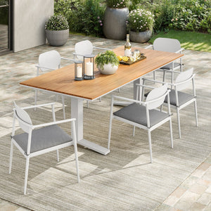 Modway Furniture Aeris 7-Piece Outdoor Patio Dining Set - Modern Aluminum Construction, Stylish & Durable Design White Light Gray EEI-7441-WHI-LGR-SET
