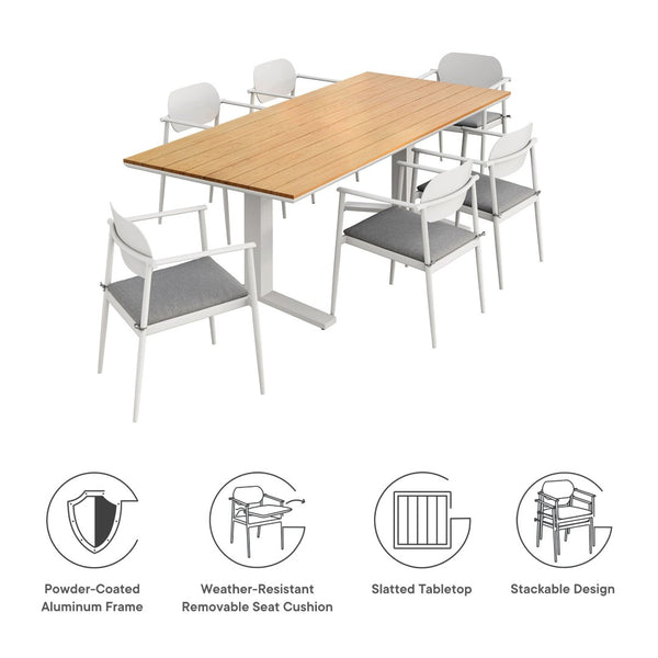 Modway Furniture Aeris 7-Piece Outdoor Patio Dining Set - Modern Aluminum Construction, Stylish & Durable Design White Light Gray EEI-7441-WHI-LGR-SET