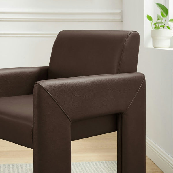 Modway Furniture Daven Mid-century Vegan Leather Armchair with Sculptural Angled Legs for Dining Rooms EEI-7443-ESP