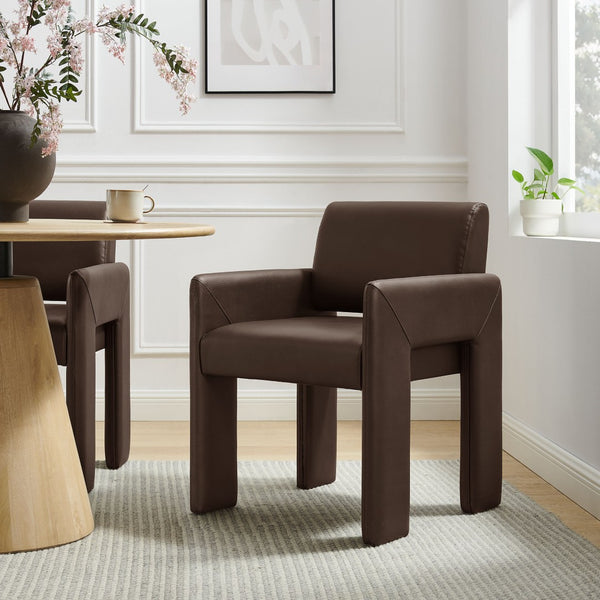 Modway Furniture Daven Mid-century Vegan Leather Armchair with Sculptural Angled Legs for Dining Rooms EEI-7443-ESP