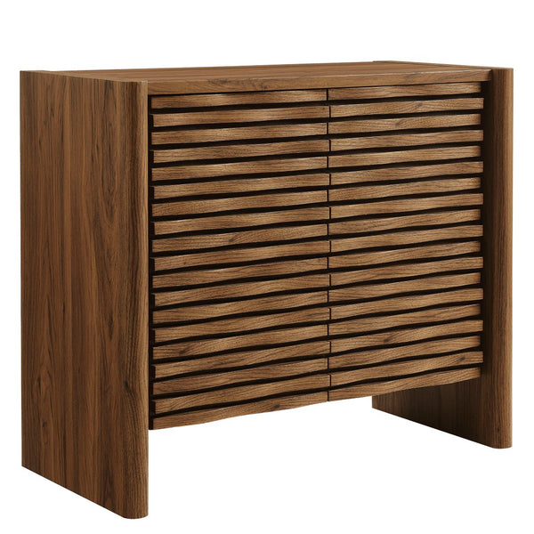 Modway Furniture Emric Wave Accent Cabinet - Modern Walnut Storage with Decorative Slatted Doors for Stylish Living EEI-7444-WAL