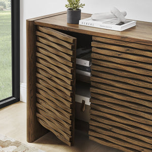 Modway Furniture Emric Wave Accent Cabinet - Modern Walnut Storage with Decorative Slatted Doors for Stylish Living EEI-7444-WAL