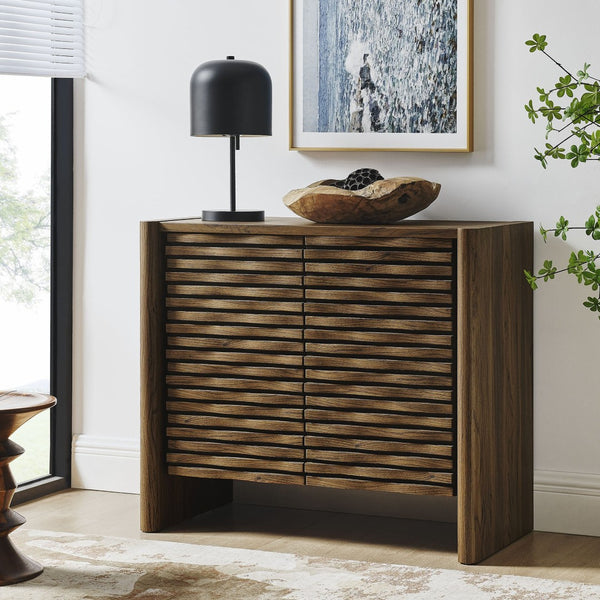 Modway Furniture Emric Wave Accent Cabinet - Modern Walnut Storage with Decorative Slatted Doors for Stylish Living EEI-7444-WAL