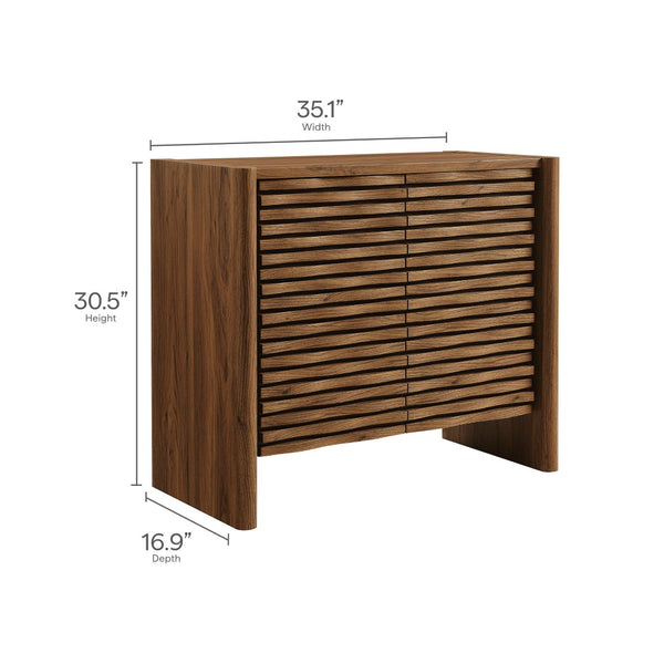 Modway Furniture Emric Wave Accent Cabinet - Modern Walnut Storage with Decorative Slatted Doors for Stylish Living EEI-7444-WAL