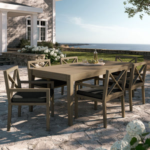 Modway Furniture Northlake Solid Teak Outdoor Dining Set Seats Six with Cross-back Armchairs Weathered Gray Flint EEI-7445-WGR-FLI