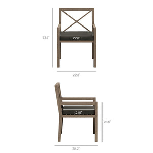 Modway Furniture Northlake Solid Teak Outdoor Dining Set Seats Six with Cross-back Armchairs Weathered Gray Flint EEI-7445-WGR-FLI