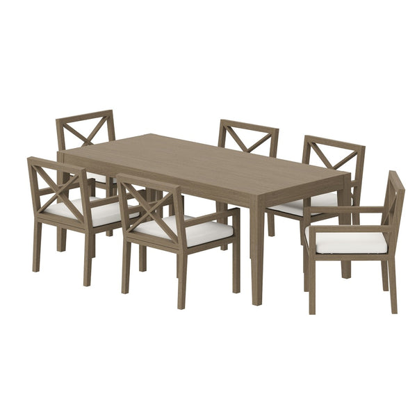 Modway Furniture Northlake 7-Piece Teak Patio Dining Set - Durable Outdoor Furniture with Cushions & Modern Design EEI-7445-WGR-WHI