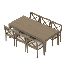 Modway Furniture Northlake 7-Piece Teak Patio Dining Set - Durable Outdoor Furniture with Cushions & Modern Design EEI-7445-WGR-WHI