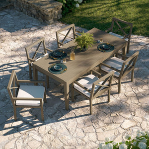 Modway Furniture Northlake 7-Piece Teak Patio Dining Set - Durable Outdoor Furniture with Cushions & Modern Design EEI-7445-WGR-WHI