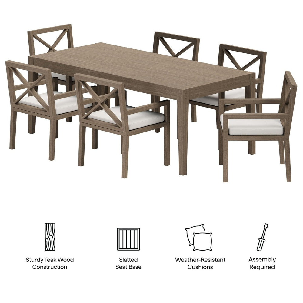 Modway Furniture Northlake 7-Piece Teak Patio Dining Set - Durable Outdoor Furniture with Cushions & Modern Design EEI-7445-WGR-WHI