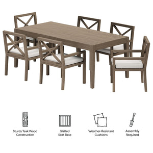 Modway Furniture Northlake 7-Piece Teak Patio Dining Set - Durable Outdoor Furniture with Cushions & Modern Design EEI-7445-WGR-WHI
