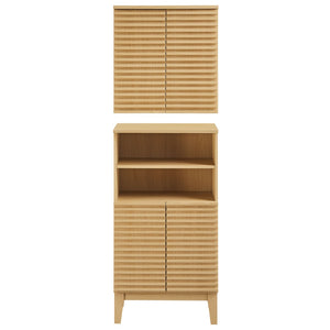 Modway Furniture Render Bathroom Cabinet Set - Modern Two-Piece Storage Solution with Adjustable Shelves & Soft-Close Doors Oak EEI-7446-OAK