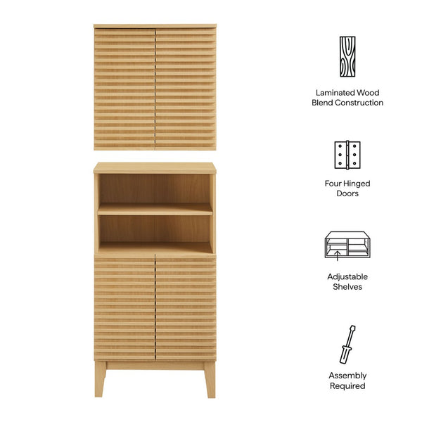 Modway Furniture Render Bathroom Cabinet Set - Modern Two-Piece Storage Solution with Adjustable Shelves & Soft-Close Doors Oak EEI-7446-OAK