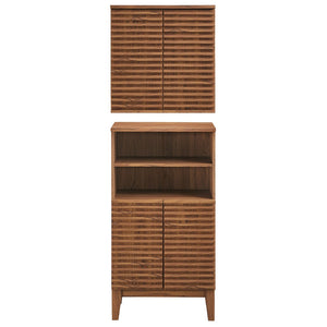 Modway Furniture Render Bathroom Cabinet Set - Modern Two-Piece Storage Solution with Adjustable Shelves & Soft-Close Doors Walnut EEI-7446-WAL