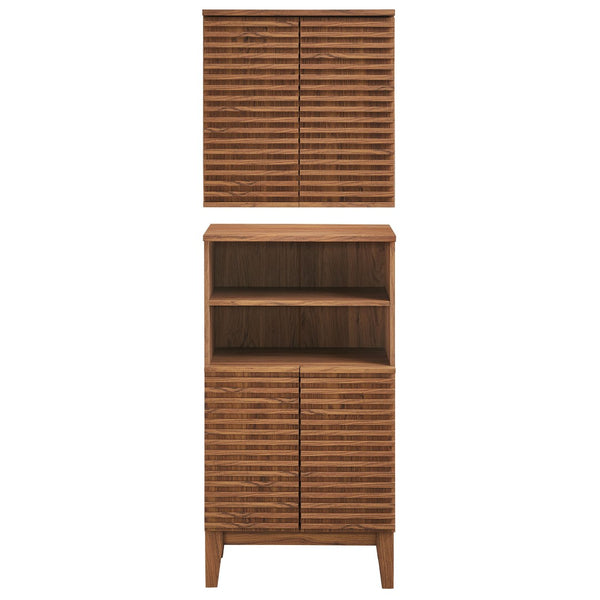 Modway Furniture Render Bathroom Cabinet Set - Modern Two-Piece Storage Solution with Adjustable Shelves & Soft-Close Doors Walnut EEI-7446-WAL