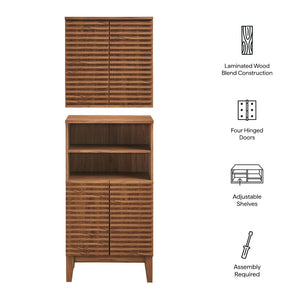 Modway Furniture Render Bathroom Cabinet Set - Modern Two-Piece Storage Solution with Adjustable Shelves & Soft-Close Doors Walnut EEI-7446-WAL