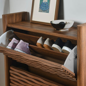 Modway Furniture Emric Wave Shoe Cabinet - Stylish Walnut Storage Solution for Modern Entryway & Small Spaces EEI-7447-WAL